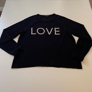 Generation Love Black Top With Faux Pearl Studded Love Word Size Medium